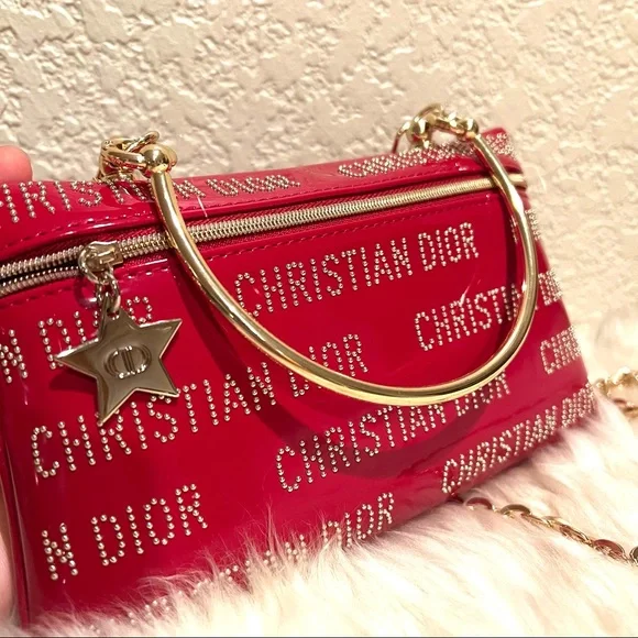 Dior Beauty Cosmetic Pouch to Crossbody Bag and Handbag Red Stud Patent Leather - Picture 5 of 16